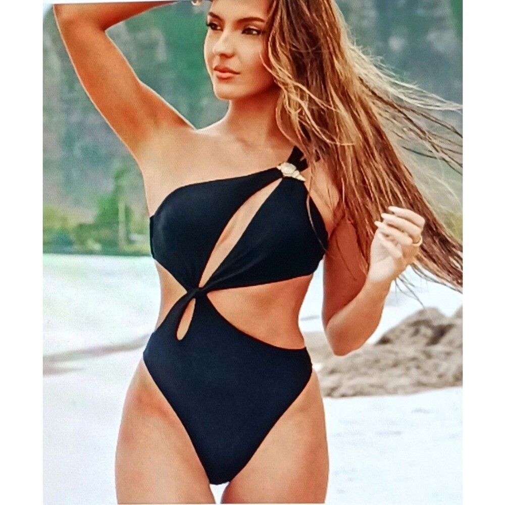 NWT Cupshe X Lexi Rivera Monokini Swimsuit Blk Asymmetrical On My Feed Sz M